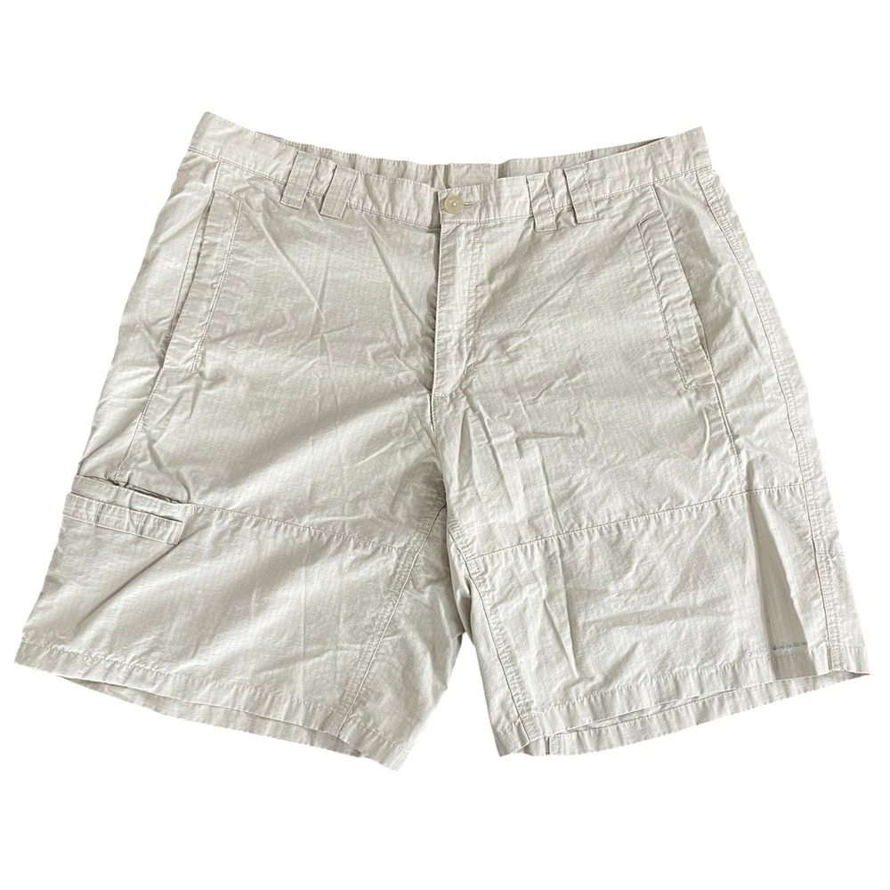 Columbia PFG Mens Tan Ripstop Fishing Cargo Shorts Size 40 Outdoor Utility